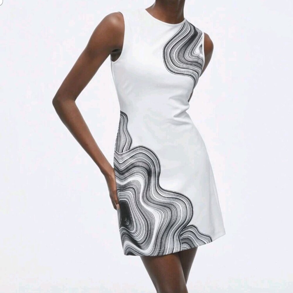 SHEIN Asymmetrical Black and White Halter Cocktail Dress women's size M (297)